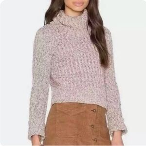 Free People Cropped Turtleneck Sweater Pink and Black Marled Knit Size L